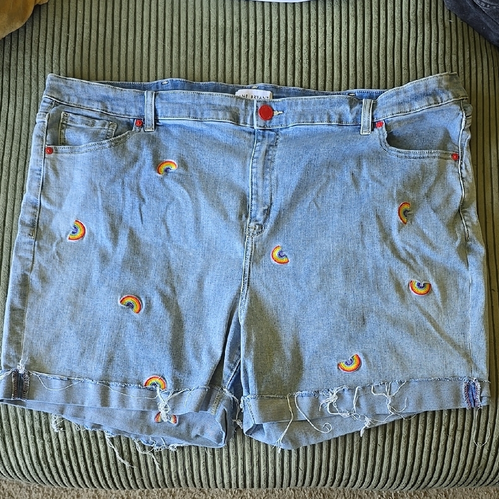 Denim Rainbow Embroidered Women's Shorts